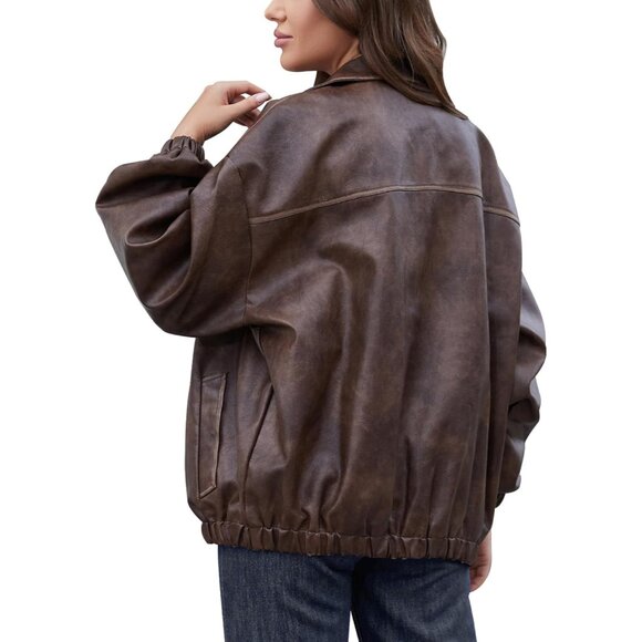 Womens Oversized Y2K Faux Leather Jackets Vintage Plus Size Fashion Motorcycle C - Picture 2 of 5